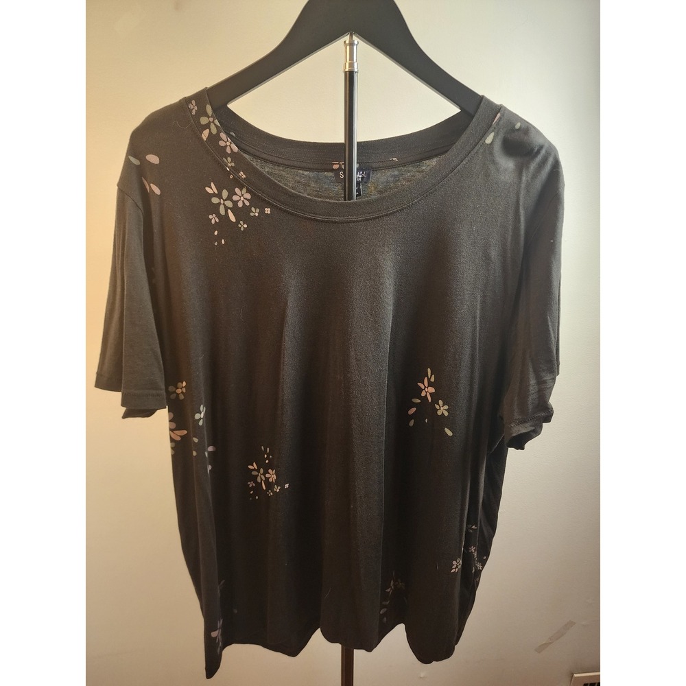 Splendid Womens Floral Print Short Sleeve Cotton Modal‎ Tee Black XXL 1395367